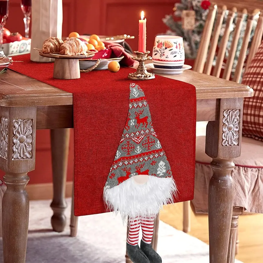 

Красная рождественская Декоративная скатерть с гномами, 3D Санта-Клаус, Рождественская прекрасная скатерть, праздничные банкетные украшения