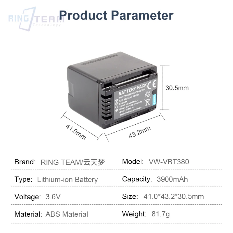 3900 мАч VW-VBT380 VW VBT380 VWVBT380 VW-VBT190 Аккумулятор и зарядное устройство для Panasonic HC-V260 HC-V380