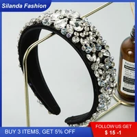 Silanda Fashion Black Hair Band Trendy Sparking Crystal Glass Drill  Inlaid Headband Retro Hand-made Wide-brim Hair Accessories