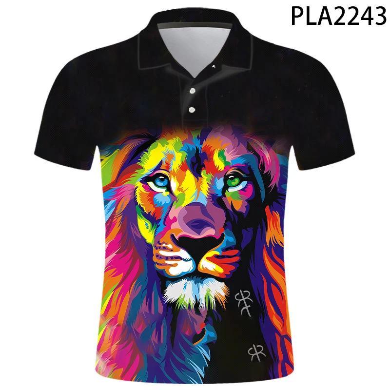 

2020 Summer Lion 3D Printed Polo Shirt Men Cool Streetwear Fashion Camisas Harajuku Short Sleeve Casual Hombres Ropa