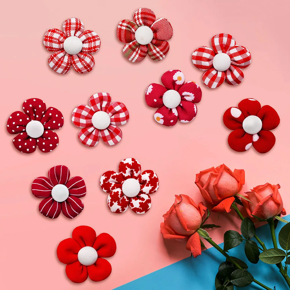 10/20pcs Flower Dog Hair Bow Red Style Valentine's Day Decorate Dog Bowknot with Rubber Bands for Small Dog Puppy Accessories images - 6