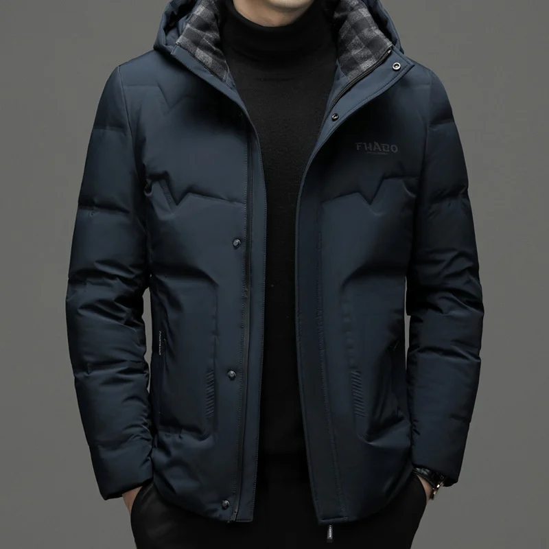 

Мужская зимняя куртка на белом утином пуху, новый стиль 2023, теплый утепленный пуховик для мужчин, повседневная Модная приталенная куртка