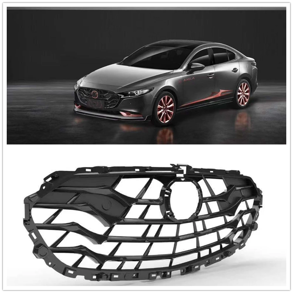 

Glossy Black Car Grill Front Grille Upper Replacement Bumper Hood Mesh Grid Body Kit For Mazda 3 M3 AXELA 2019 2020