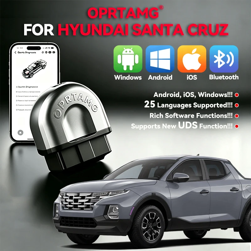 Фото OPRTAMG B25 Bluetooth OBD2 сканер для Hyundai Santa Cruz, диагностический инструмент для всех систем автомобиля, кодирование ЭБУ. №1