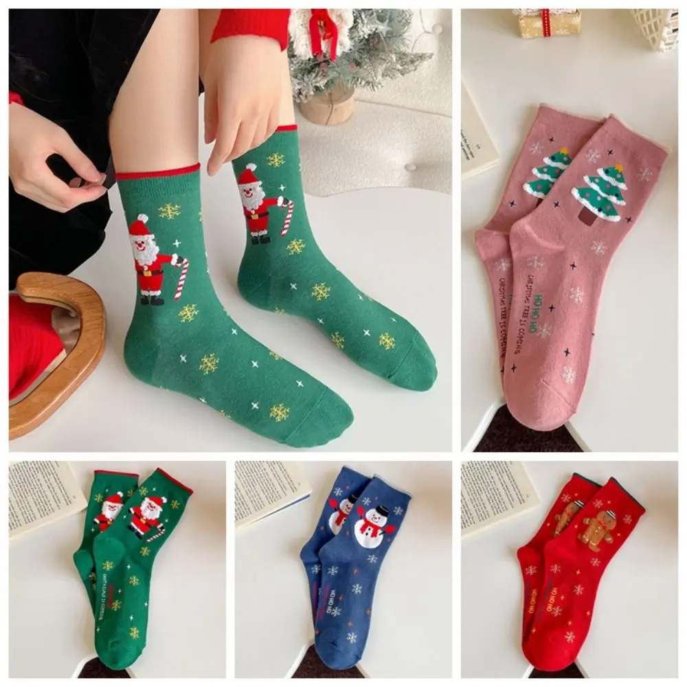 

Рождественские носки с Санта-Клаусом, удобные носки средней длины с имбирным человеком, снеговиком, хлопковые Мультяшные Женские чулочно-носочные изделия в Корейском стиле