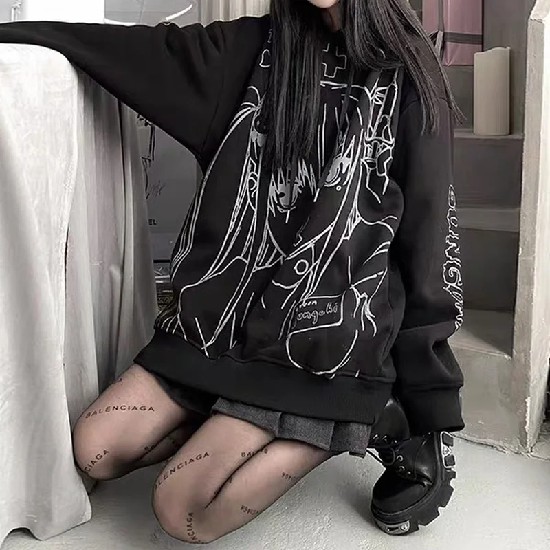 

Gothic Anime Hoodies Women Mall Goth Grunge Autumn Winter Long Sleeve Oversized Hoodie Japanese Harajuku Streetwear