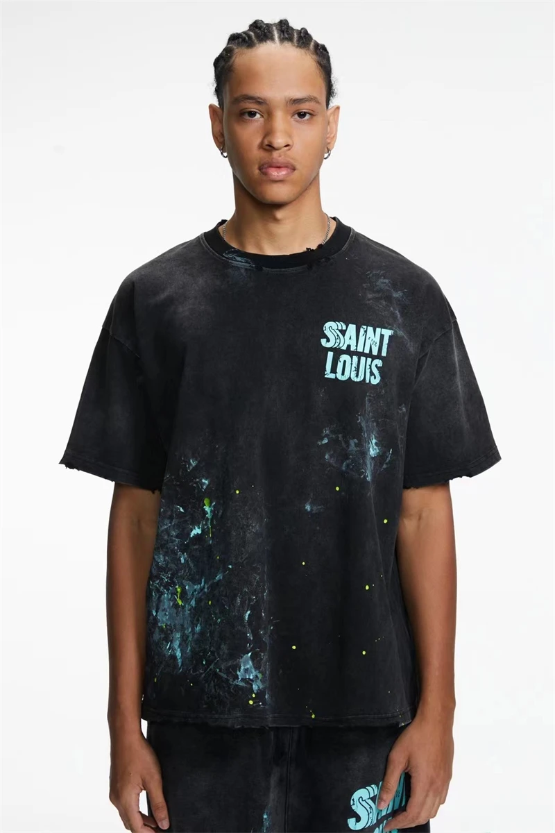 Винтажная хлопковая футболка SSSAINT LOUIS Y2k с коротким рукавом и круглым вырезом