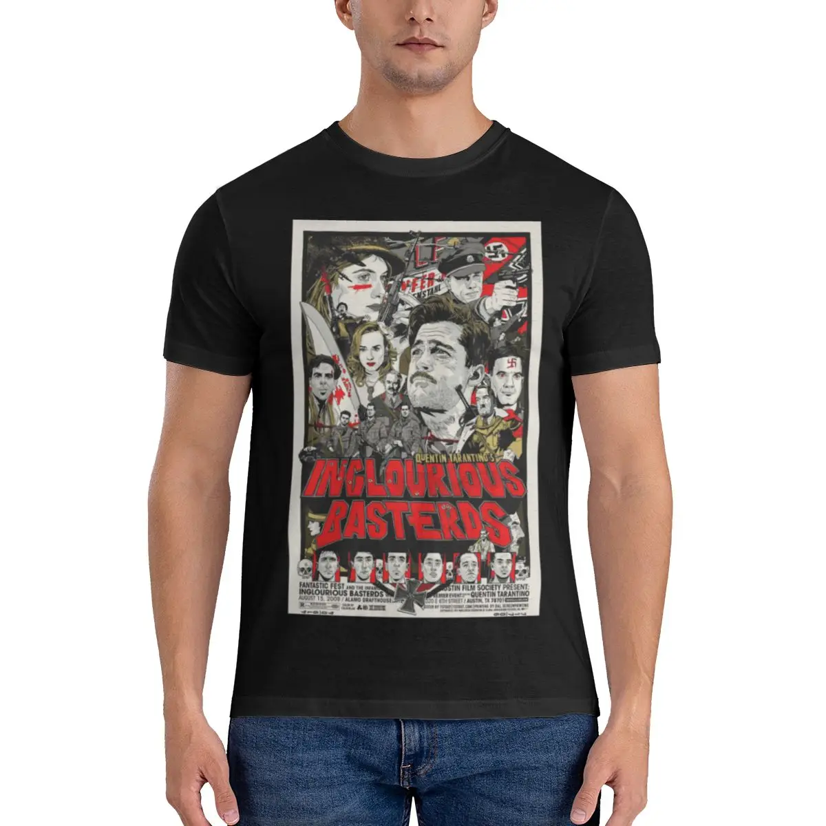 Фото Мужская футболка Funny World War Basterds Топы с принтом свободного и облегающего кроя Женские футболки №3