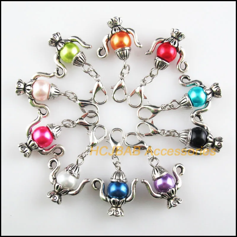 

Fashion New 10Pcs Tibetan Silver Plated Lamp Retro Mixed Ball Glass 19x21mm With Lobster Claw Clasps Charms