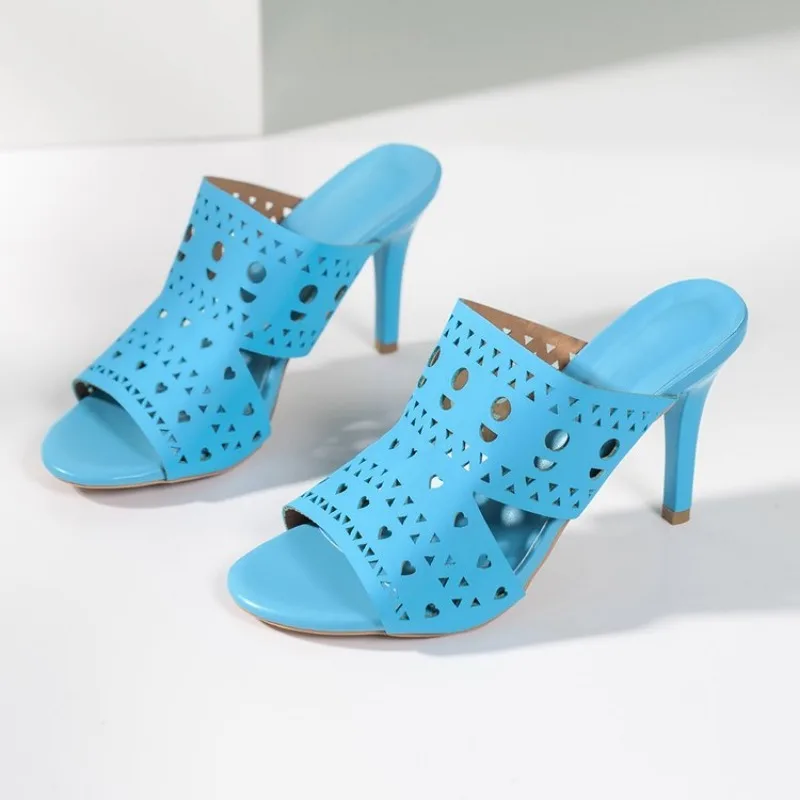 Женские летние туфли на шпильке дышащие с круглым носком открытым высоком