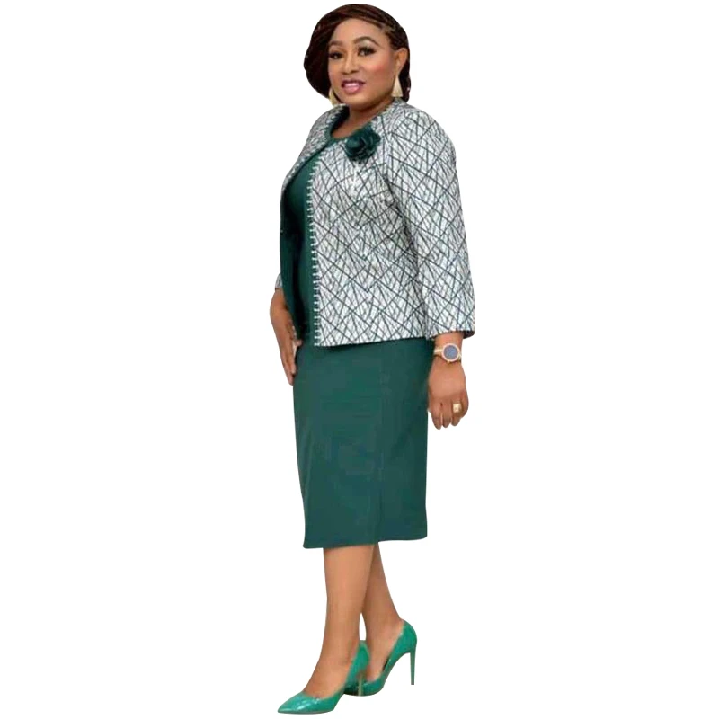 

2 Piece Set African Office Lady Dresses For Women Coat And Dress 2022 Summer Autumn New Bazin Riche Traditional Africa Clothing