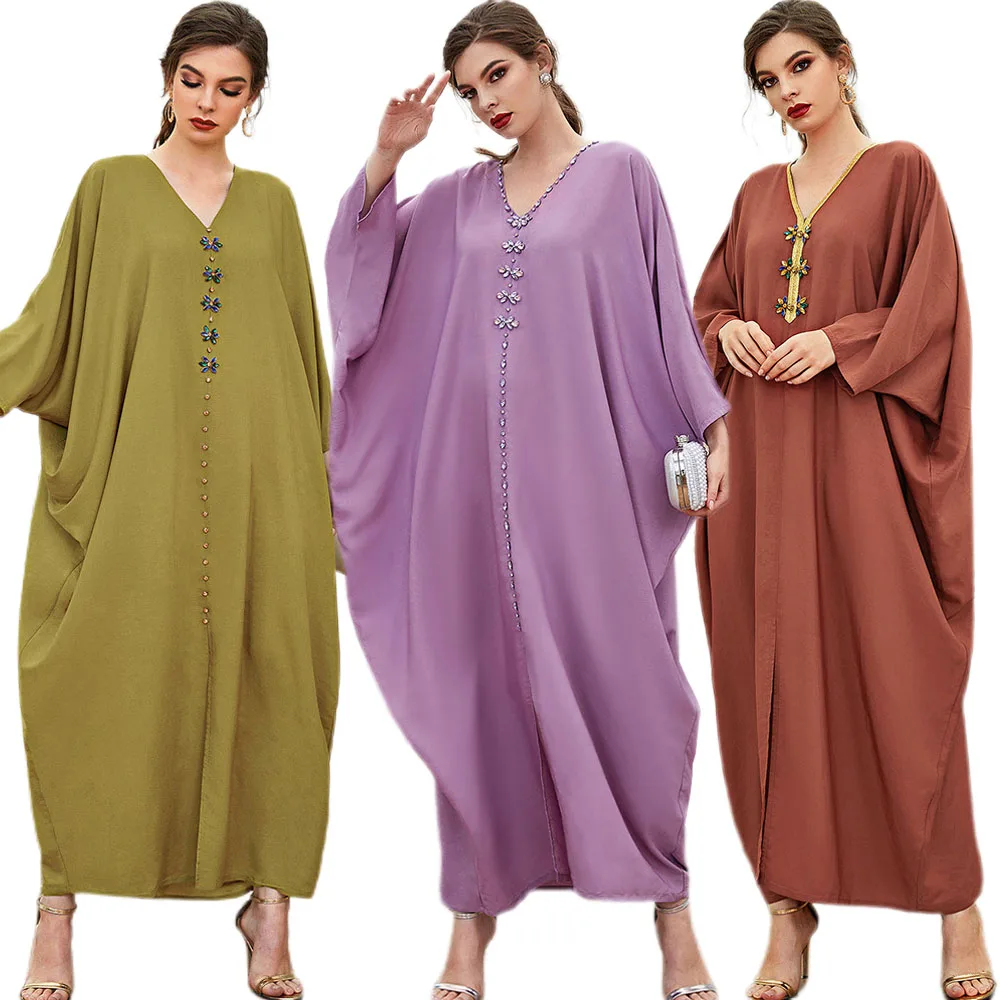 Caftan Abayas Арабская Турция женское длинное платье Рамадан Твердые Стразы негабаритные марокканские рамаданы Caftan