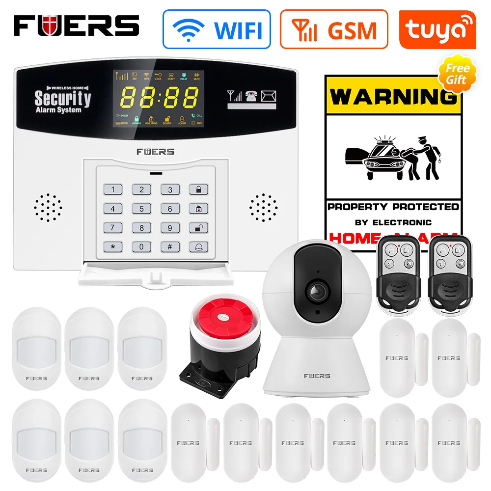 DIY FUERS Tuya WiFi GSM Home Security Alarm System Smart Home Wifi Home Alarm System Motion sensor smart life