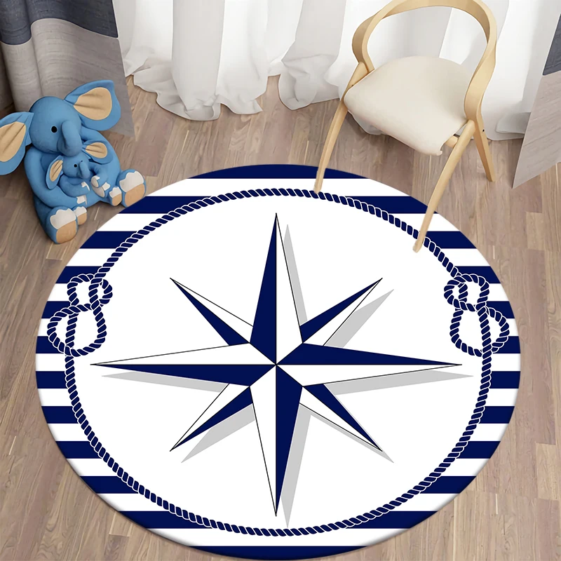 

Nautical Round Carpet Living Room Bedroom Children's Rugs Soft Kitchen Area Rug Non-slip Flannel Carpet Floor Mat