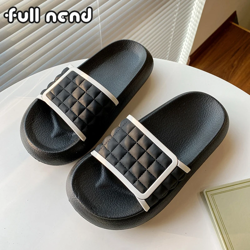 

Summer Women Men Thick Platform Slippers Soft Checkerboard Non-Slip Indoor Outdoor Sandals Neutral Flat Flip flops Ladies Shoes
