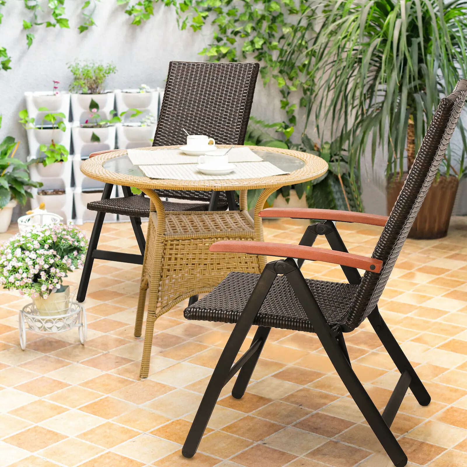 

Garden Chair Lounge Rattan Adjustable 5-Level Lounger with Armrests Wide, Aluminum Structure, Suitable for Garden, Patio, Beach