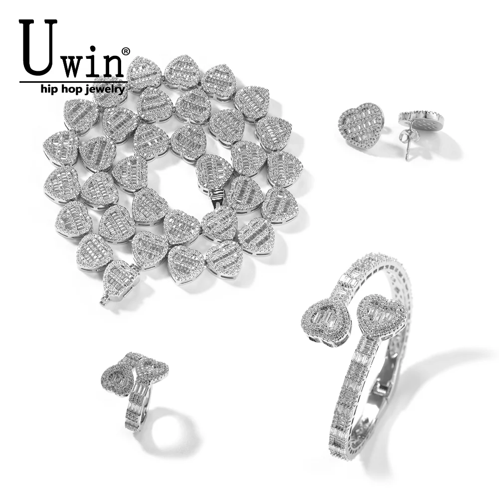 Uwin Jewelry Set For Women Lovely Heart Necklace Rings Bangle Earrings For Womans Fashion Charm Valentine's Day Jewelry Gift Set