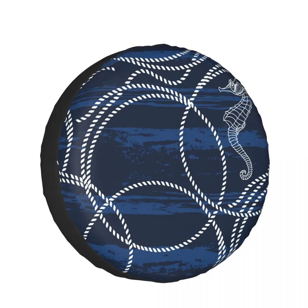 

Spare Wheel Tire Cover Case Pouch Protector Seahorses And Marine Ropes Navy Print Car Tyres for Jeep Hummer 14 /15/16/17 Inch