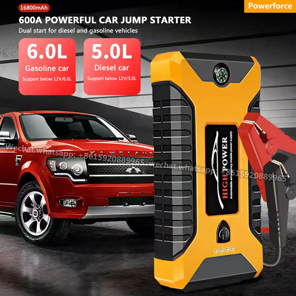 600A 16800mAh Car Battery Jump Starter with Air Compressor Pump Portable Emergency Battery Booster Starting Devic Tyre Inflator