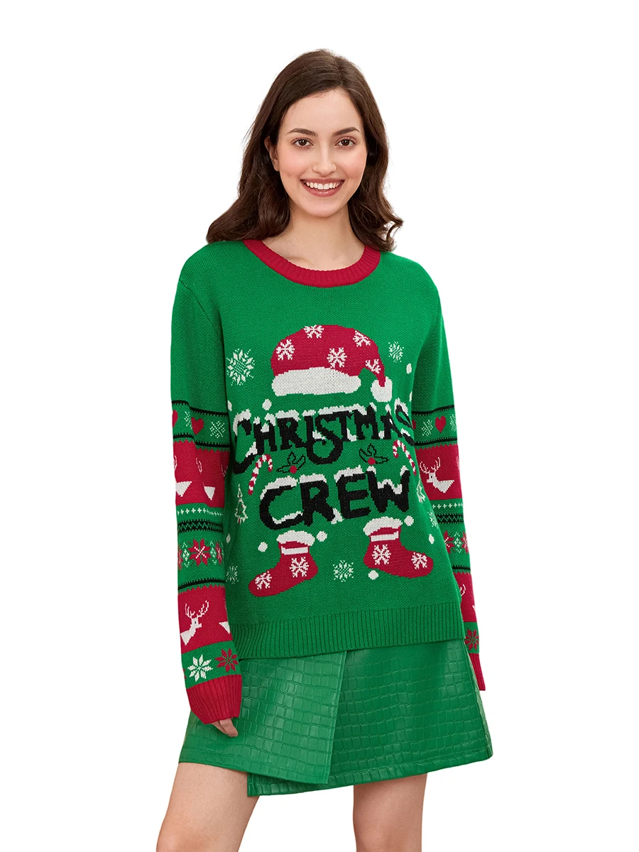 Женские рождественские свитера с длинным рукавом и круглым вырезом шляпа