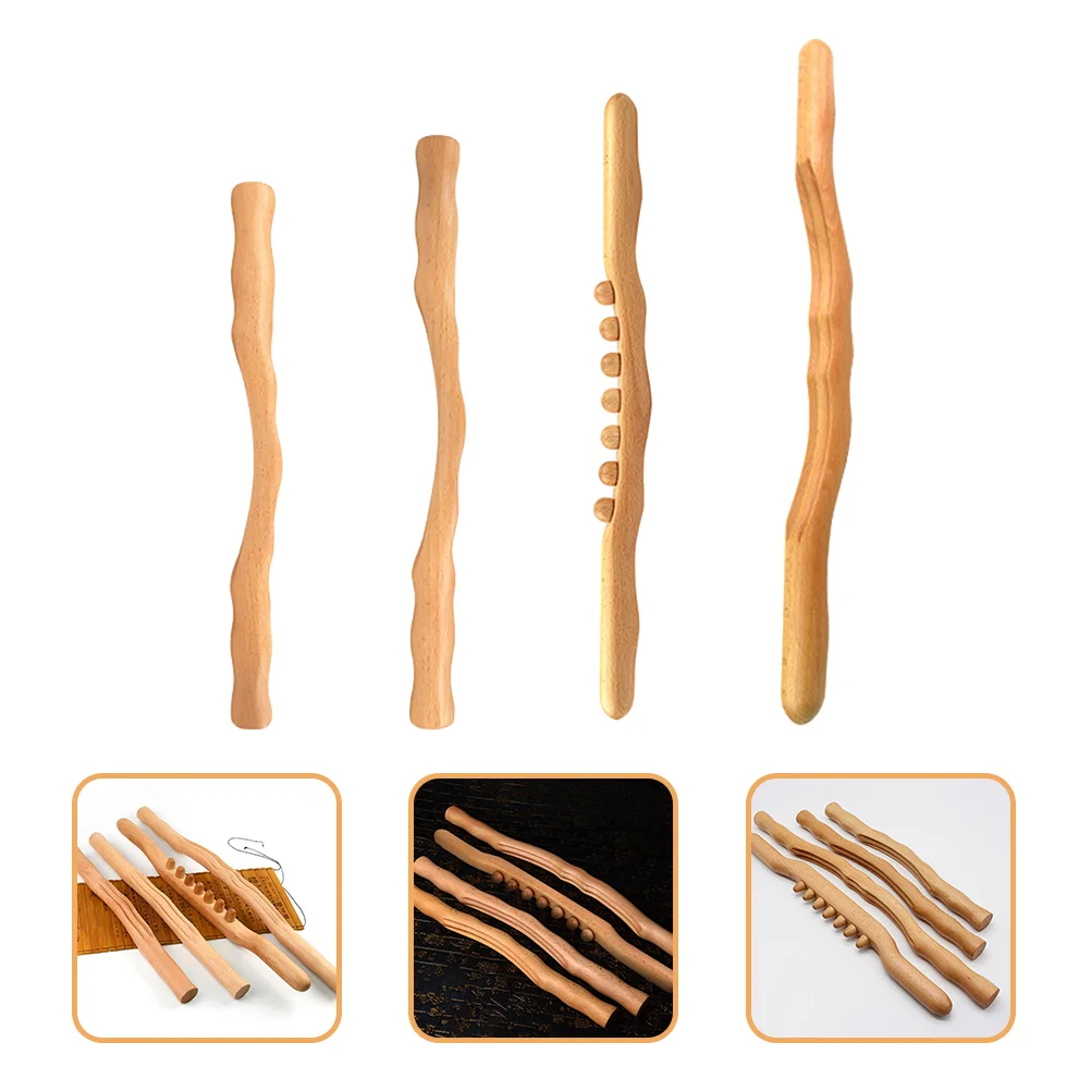 

4pcs Rod Portable Wood Tool Massaging Stick Scraping Stick Scraping Rod Massaging Bar