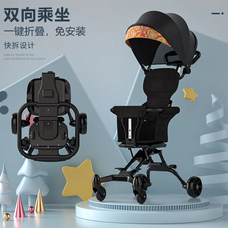 Baby Walking Artifact Trolley Light Folding Boarding Two-way Walking Baby Artifact Free Installation  Baby Stroller 2 In 1