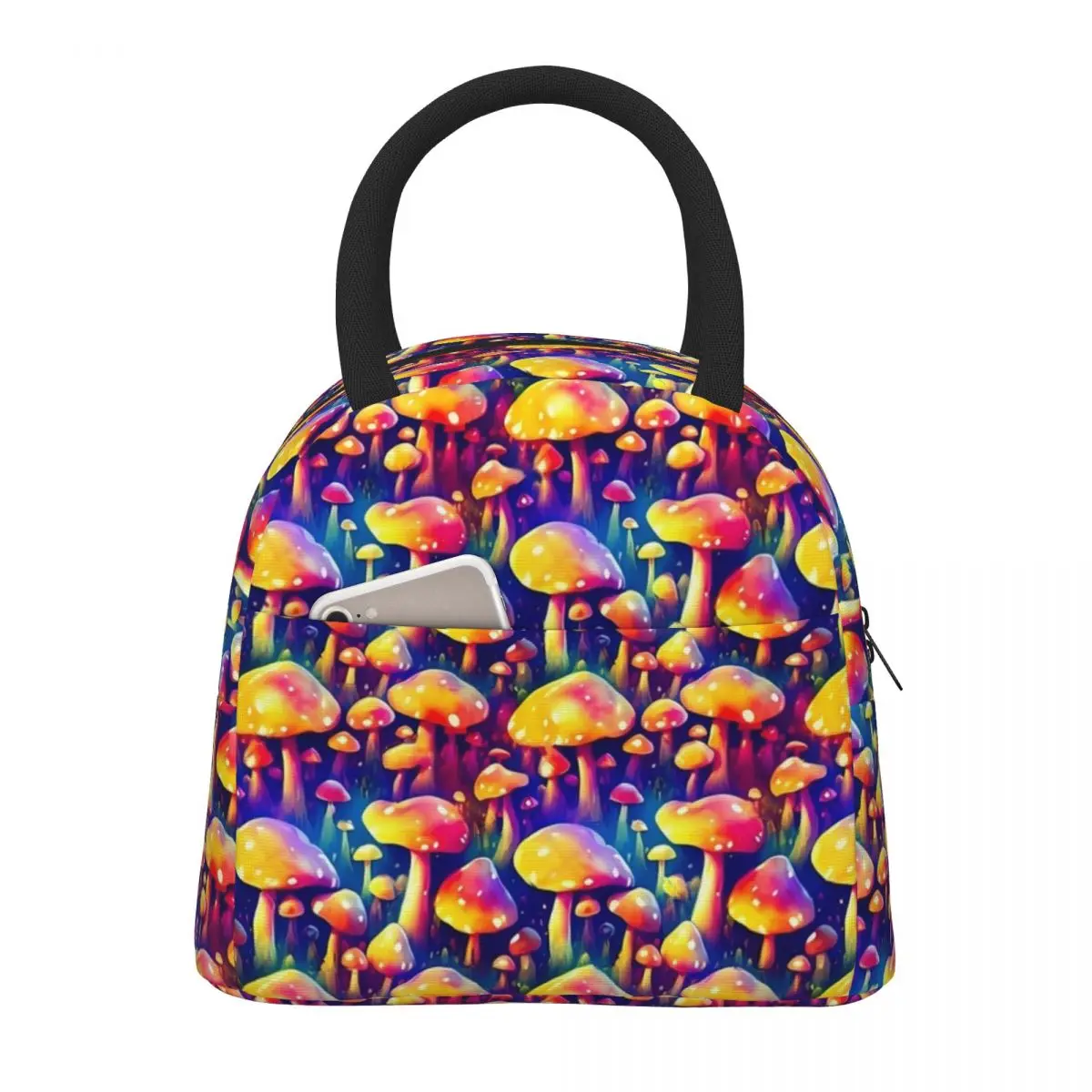 

Trippy Magic Mushroom Lunch Bag Psychedelic Print Casual Lunch Box Picnic Portable Insulated Cooler Bag Custom Tote Food Bags