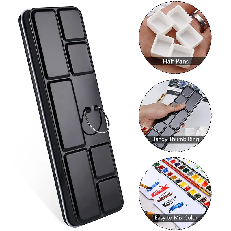 Portable Empty Metal Watercolor Palette Tin Box with 26 Half Pans for Oil Acrylic Gouache Paints Students |