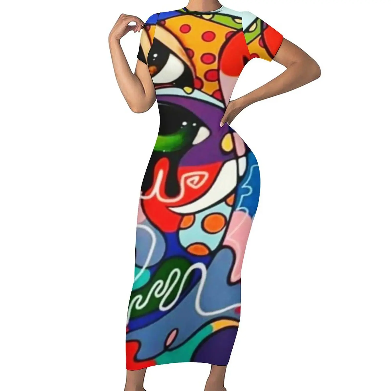 

Funny Eyes Dress Eye Design Graffiti Street Style Bodycon Dress Summer Short Sleeve Sexy Maxi Dresses Design Oversized Vestido