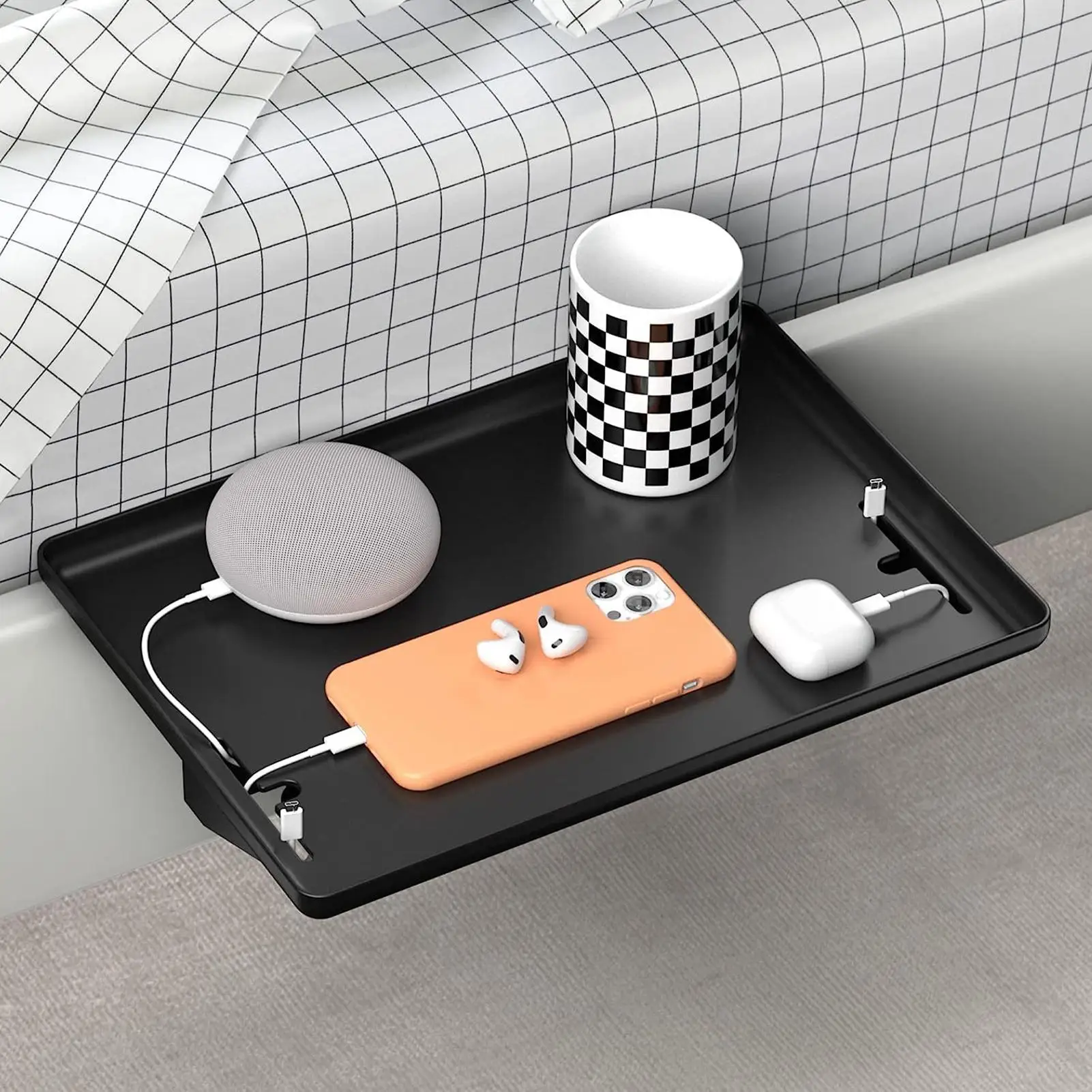 

Bedside Shelf for Bunk Bed Bedside Storage Tray for Bedroom Accessories Clamp-On Organizer Shelf for Cell Phone Magazine Books
