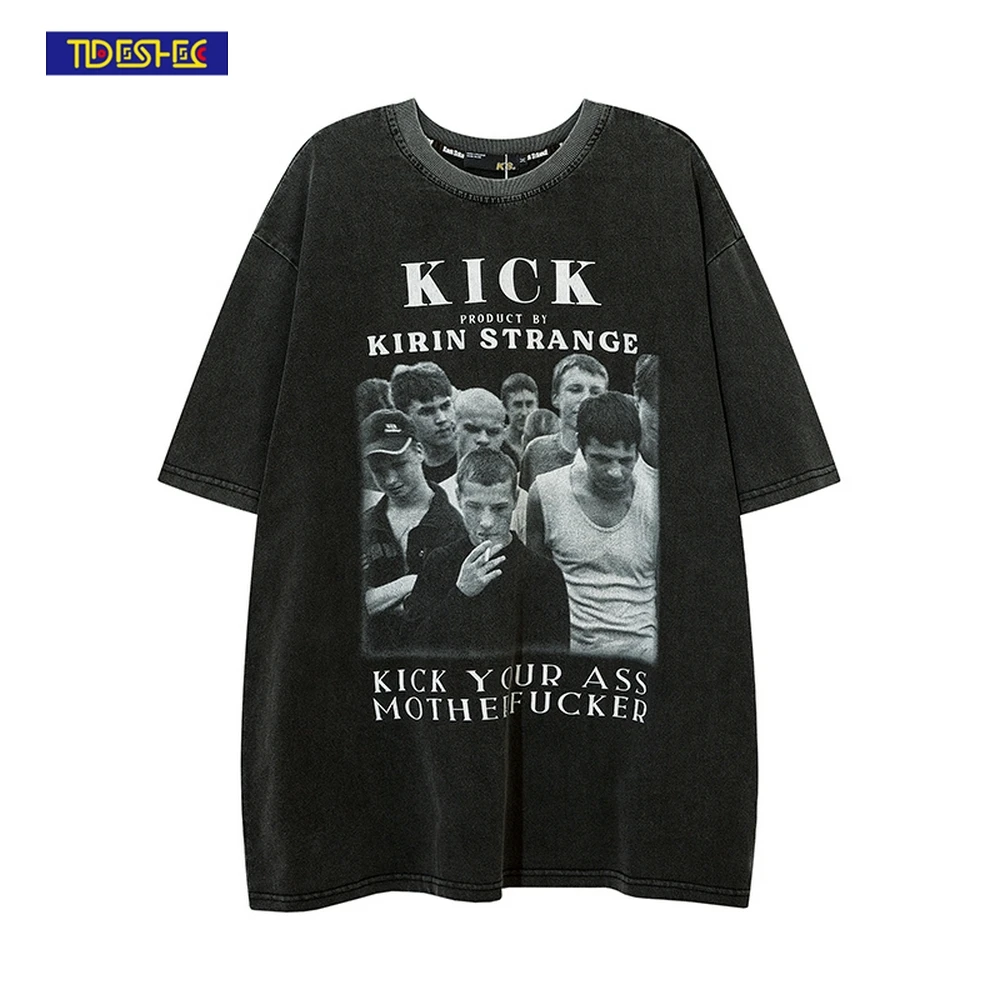 

TIDESHEC 2022 T-shirt Men Portrait Street Graphic Print Hip Hop Tshirt Cotton Men Washed Vintage T Shirt Harajuku Tee Summer