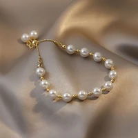 elegant gold artificial pearl charm bracelets for woman 2022 new korean fashion jewelry wedding girls sweet set accessories