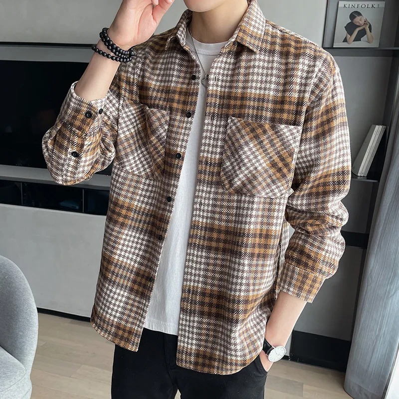 Spring and Autumn New Men's Plaid Long Sleeve Shirt Slim Young Handsome Korean Version All-match Men's Casual Shirt Jacket M-4XL