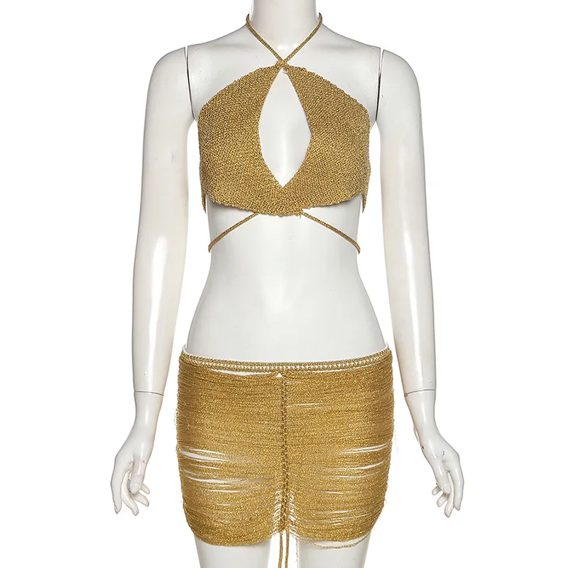 Женский облегающий костюм из двух предметов с блестками летние женские