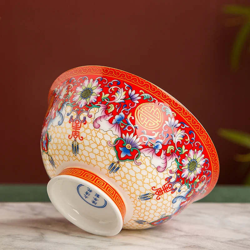 

Painted Pottery Porcelain Single Household Court Retro Chinese Custom Shouwan Noodle Bowl Jingdezhen Bone China Tableware