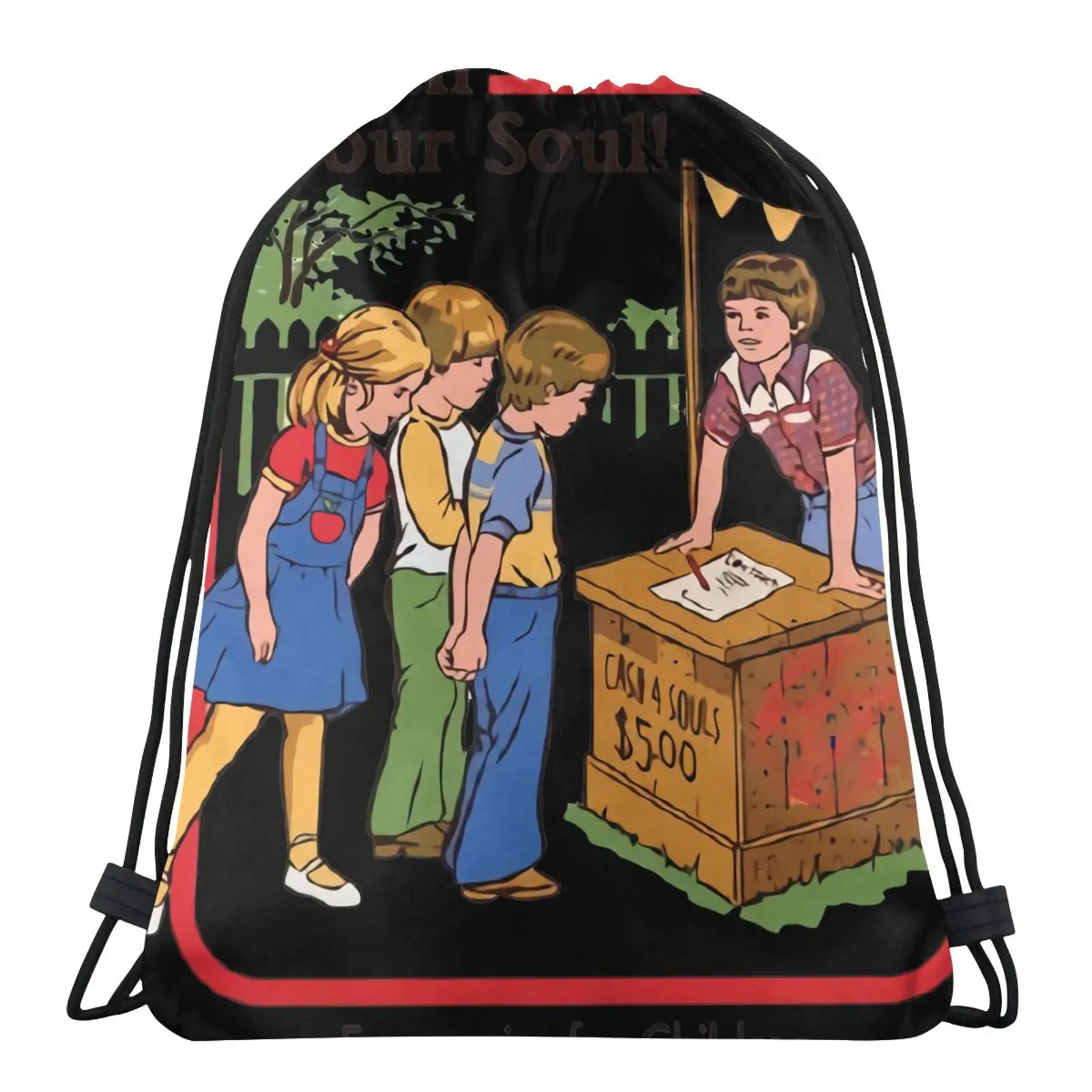 

Рюкзак реглан Sell Your Soul для мужчин и женщин, готический Карманный ранец с помпоном, маленькая сумка для обуви в готическом стиле