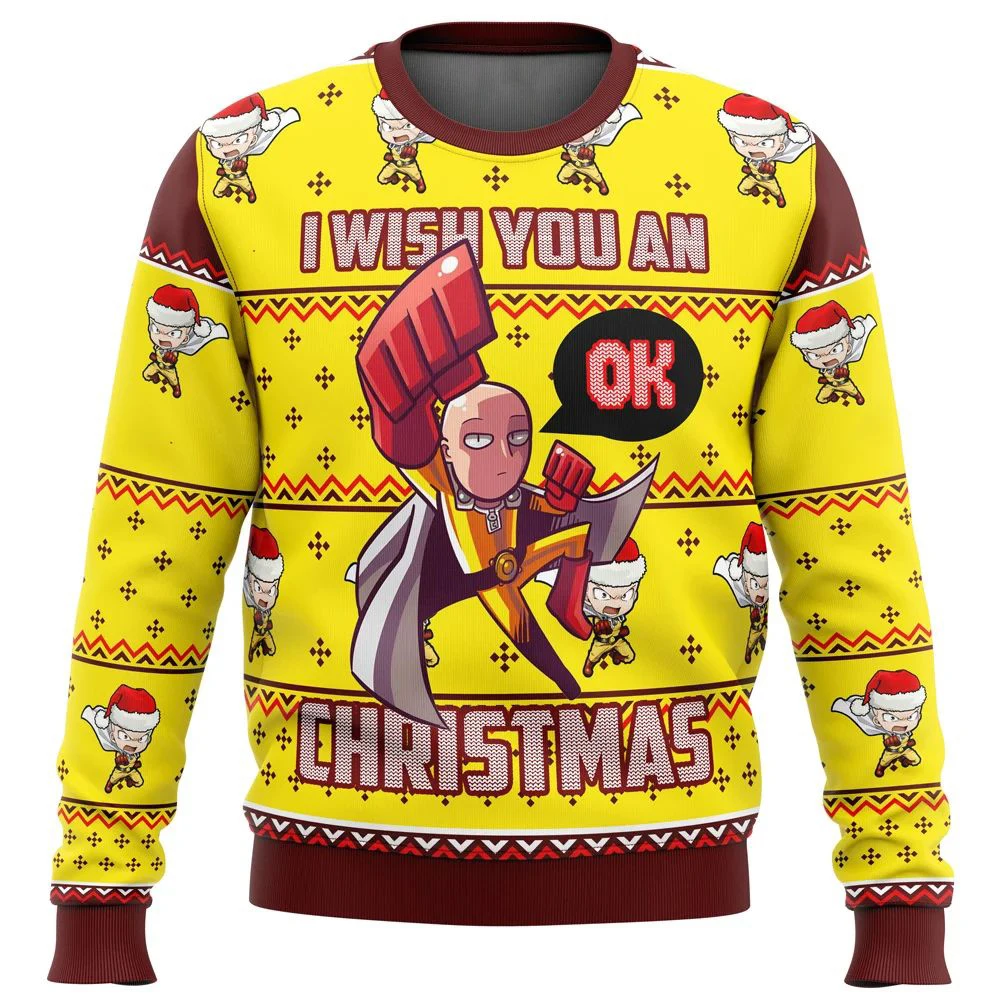

One Punch Saitama Ok Ugly Christmas Sweater Christmas Sweater gift Santa Claus pullover men 3D Sweatshirt and top autumn and win