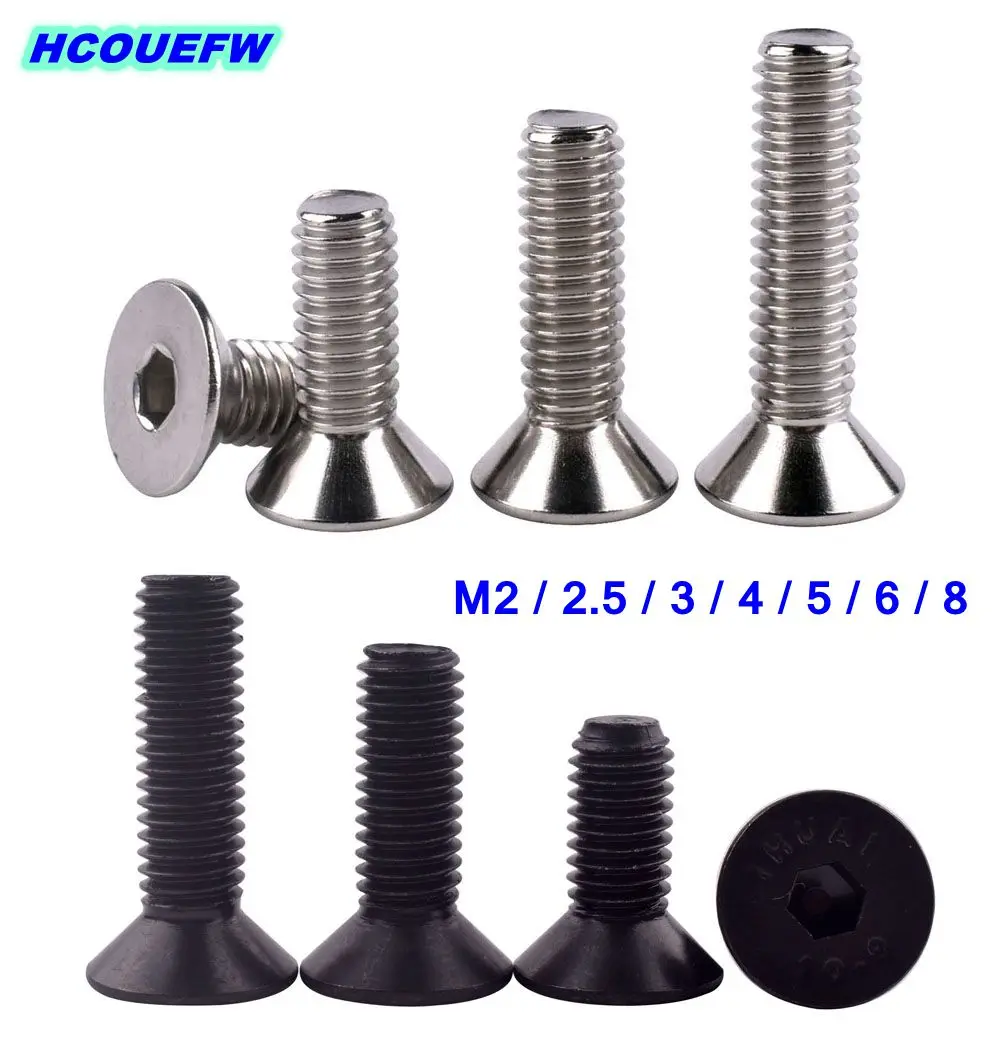 

HCOUEFW M2 M2.5 M3 M4 M5 M6 M8 DIN7991 Stainless Steel 304 or Black Grade 10.9 Hexagon Hex Socket Flat Head Countersunk Screw