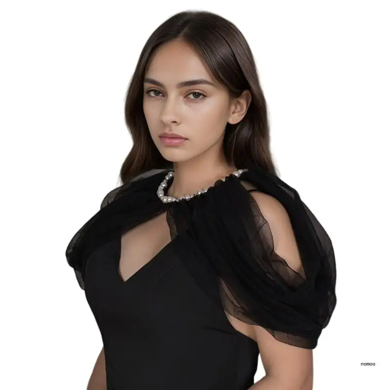 Тюлевая шаль для невесты вечерняя накидка свадебного костюма черный жемчуг