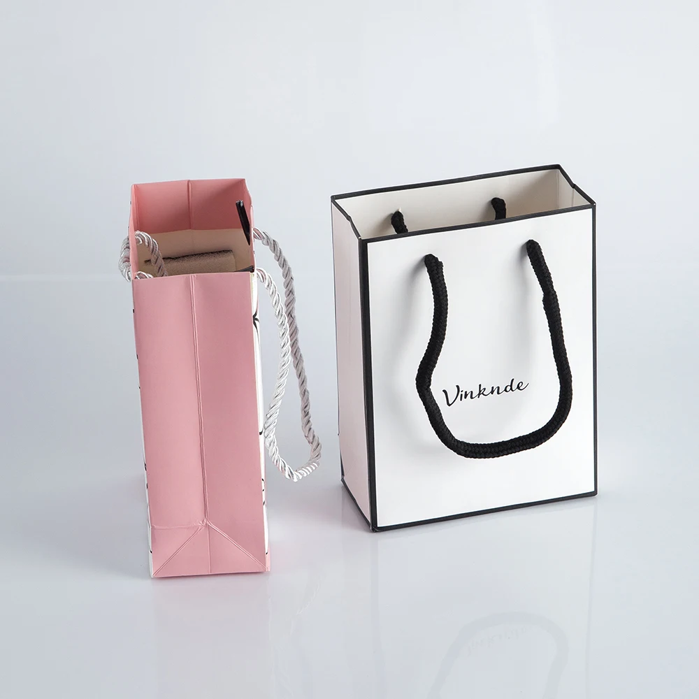 Bulk Small Business Paper Tote Bags 12x5.7x16cm Small Size Custom Logo Shopping Birthday Wedding Gift Storage Bags with Handles