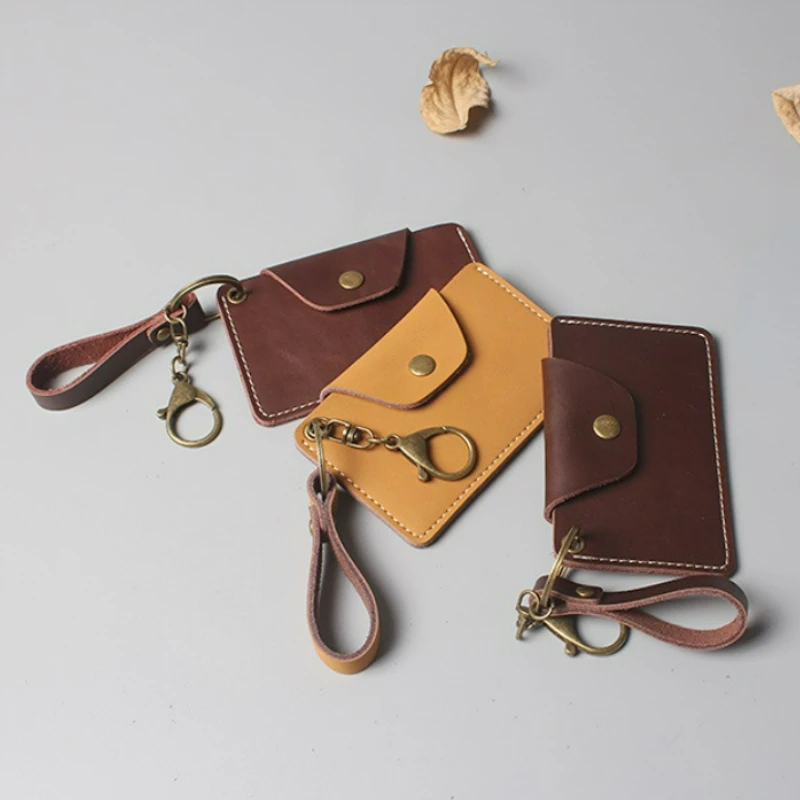 Handmade Creative Cowhide Small Card Bag Leather Bus Card Holder Men and Women Coin Purse Access Control Card Bag