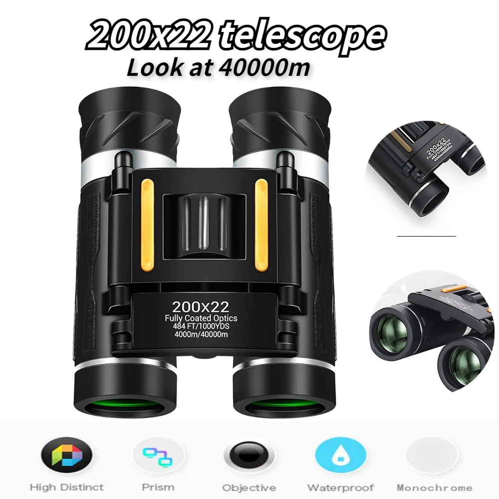 

200x22 HD High Magnification BAK4 Portable Binoculars Professional 40000m Mini Telescope for Outdoor Camping Hiking Traveling