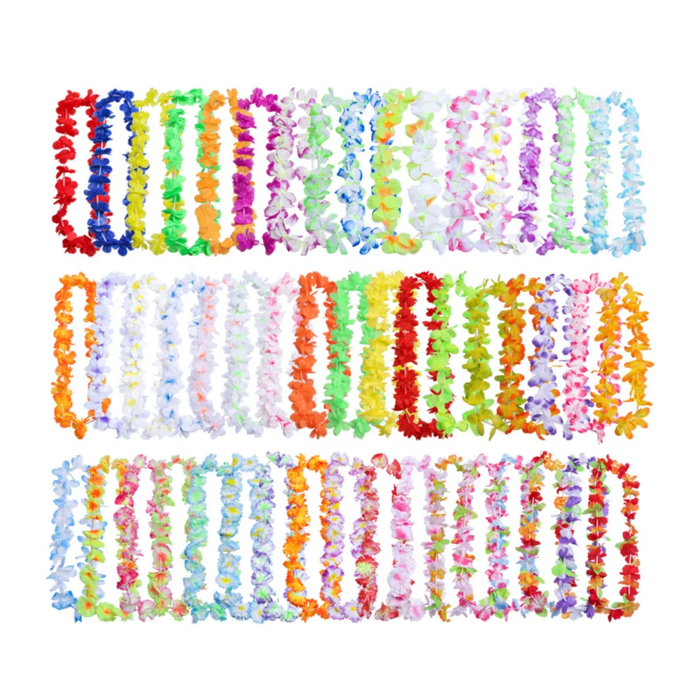 

50 PCS Bulk Necklaces Luau Flower Lei Hawaii Garland Flower Necklace Hawaiian Flower Leis Garland Decor Travel