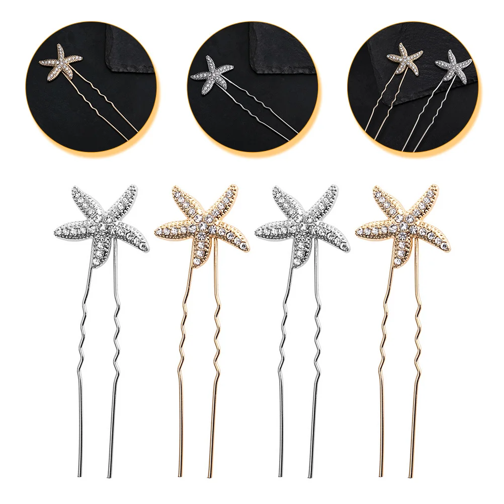 

4 Pcs Mermaid Star Hair Clip Bridesmaid Clips Celebrity Decorations Women Pins Wedding Hairstyles Alloy Buns Tiara