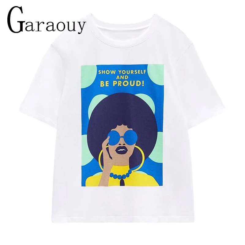 

Garaouy 2022 New T-shirts Women Stitching Color Print Fashion Clothing Summer Clothes Graphic Top Lady Female Tee T-Shirt Mujer