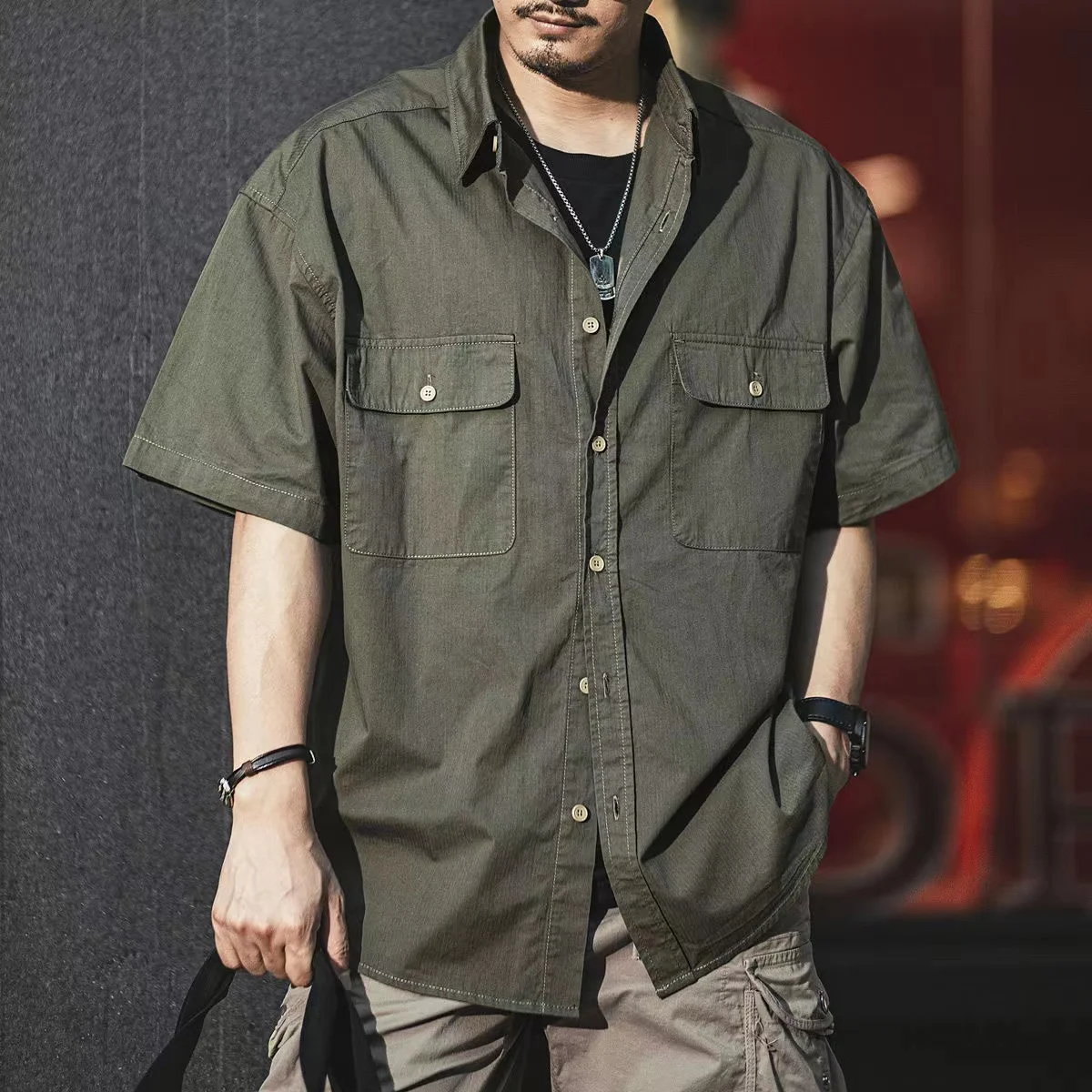 American Retro Men'S Shirt Tooling Thin Short Sleeves Summer Trend Male Tops Loose Multi-Pocket Casual Menswear Half Sleeve