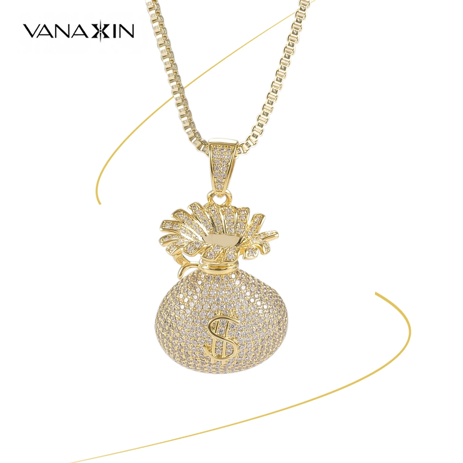 VANAXIN льдом доллар денежный кулон хип-хоп ожерелье ювелирные изделия для подарка