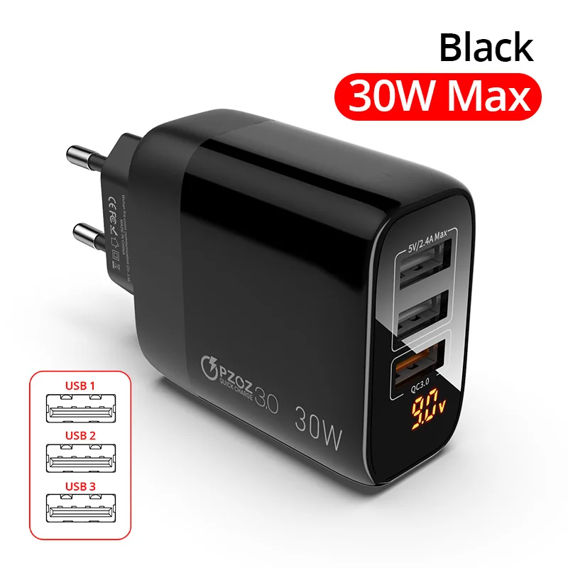 

USB Charger 30W Fast Charging PD 18W Quick Charge LED Display For iphone 12 pro max 11 8 Samsung xiaomi redmi usb c charger