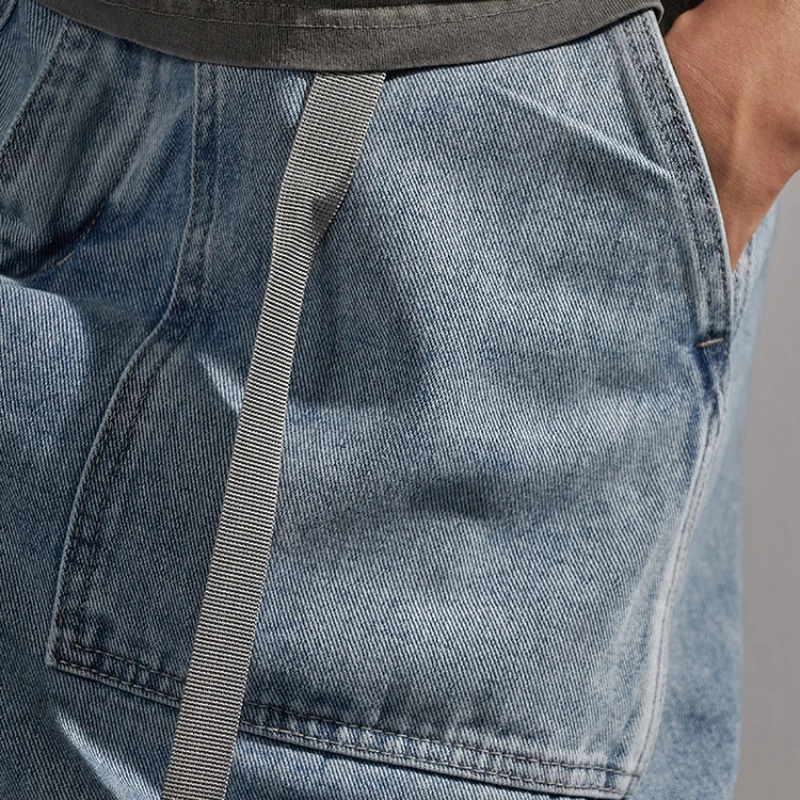 American Heavy washed Vintage light blue jeans men's Japanese fashion brand loose straight wide leg pants fashion