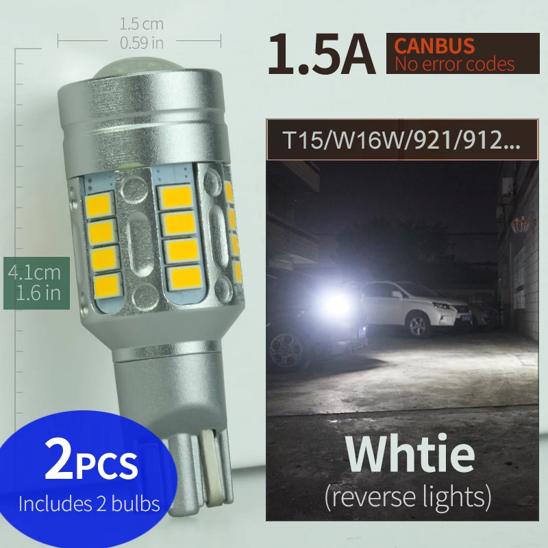 

Светодиодная лампа T15 912, янтарный/белый, 921, светодиодная лампа заднего хода, резервная лампа/сигнальные огни поворота, готовые к обновлению сменные лампы W16 Вт